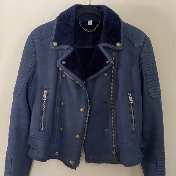 Burberry | Blue Merino Shearling Moto/Biker Jacket, Sz 14 (fits 6-8*) ♥ NWOT - Picture 4 of 11